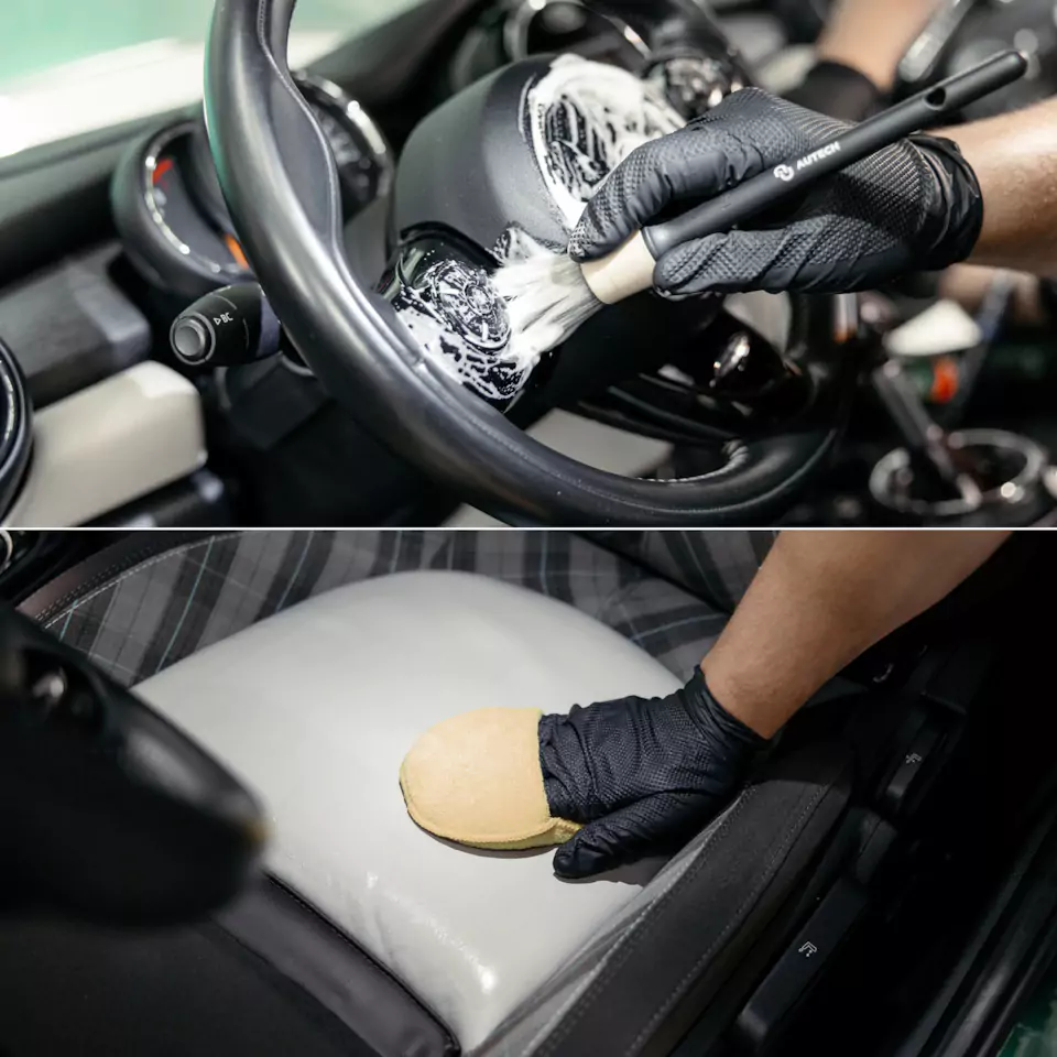 Оклеили Mini Cooper цветным полиуретаном, заменили хромированные детали, окрасили диски и суппорта, выполнили комплекс детейлинг-услуг и техническое обслуживание